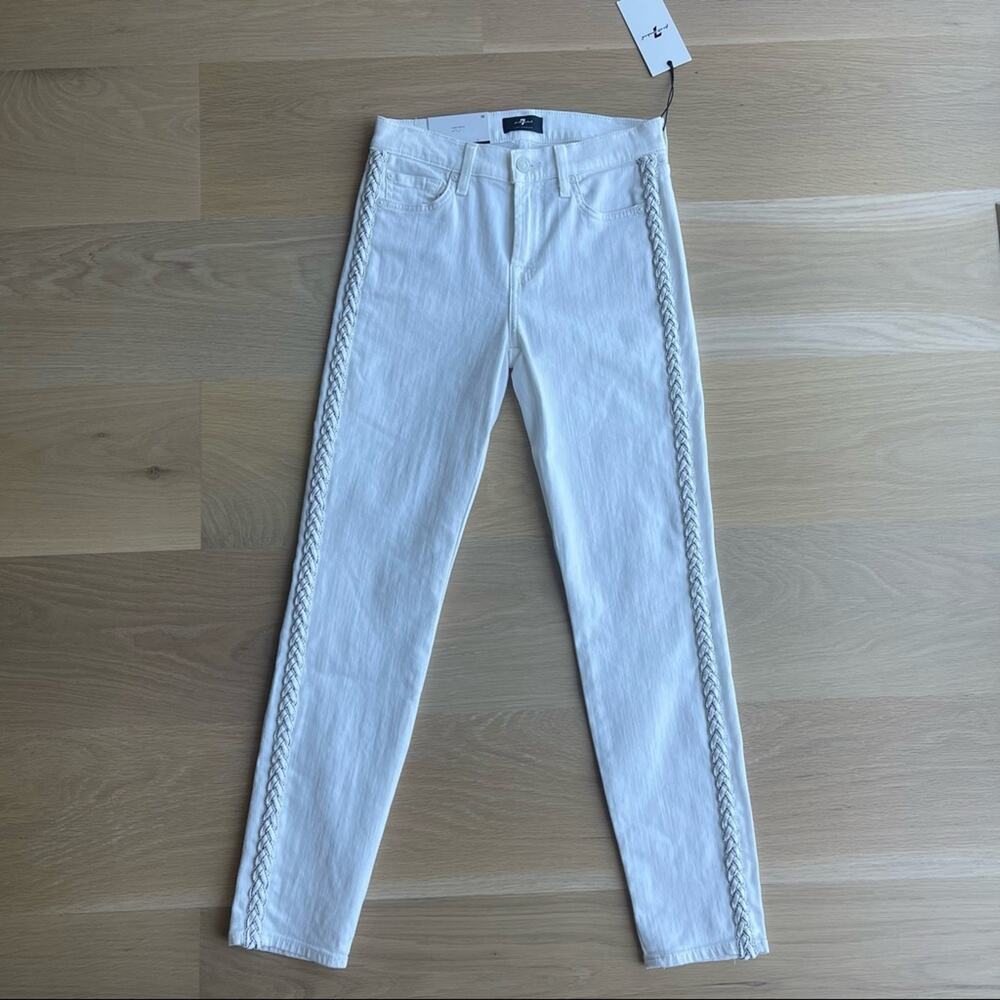 7 For All Mankind Women's White Braided Stretch Ankle Skinny Jeans Size … - Picture 3 of 9